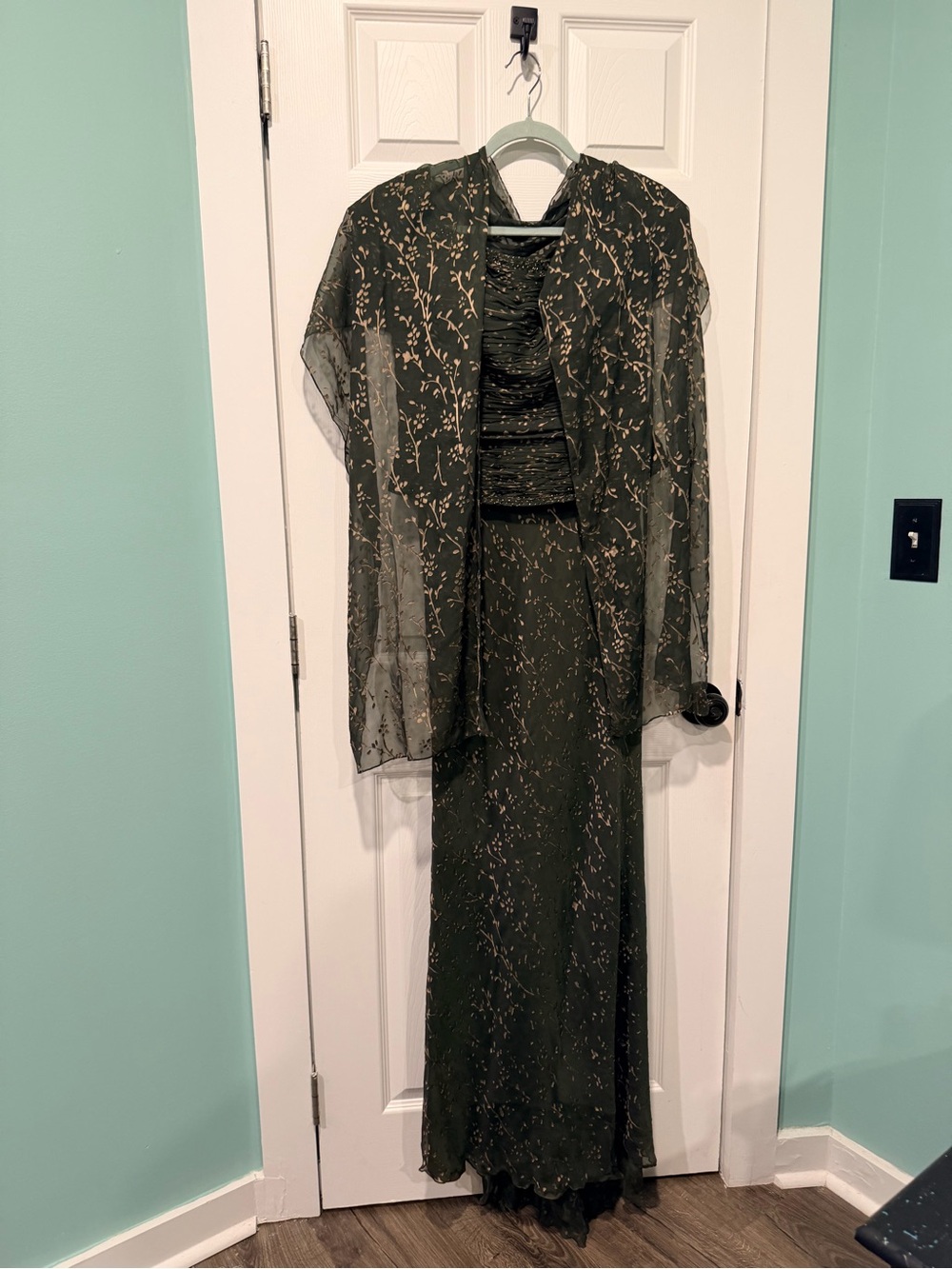 Montage by Mon Cheri Silk -Olive Green Maxi with Gold Speckle